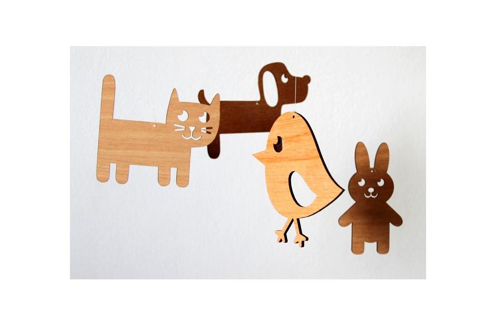 Baby Nursery Mobile Pets by Scoop Designs in Recycled Wood