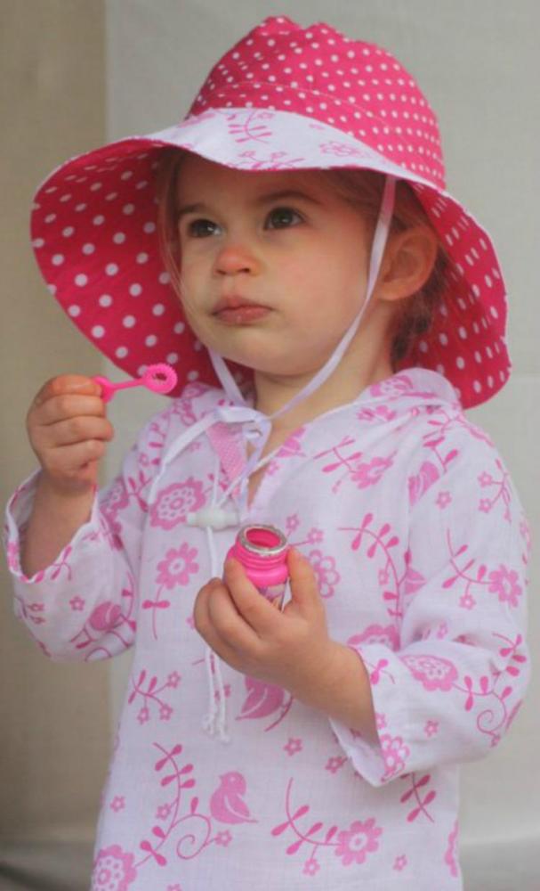Pink and White Bird with Hot Pink with White Polka Dot Inner Reversible Hat