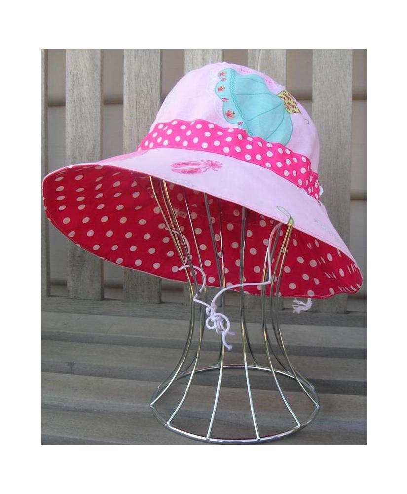 Pink Dance & Hot Pink Polka Dot Reversible Hat Size 52cms