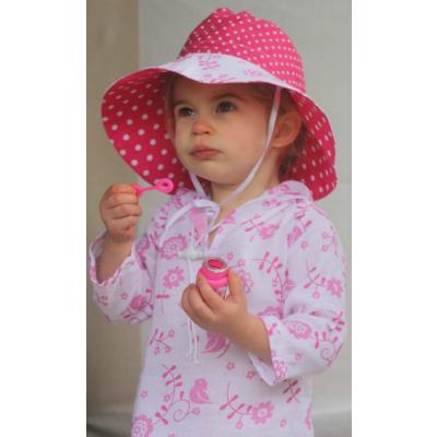 Pink and White Bird with Hot Pink with White Polka Dot Inner Reversible Hat